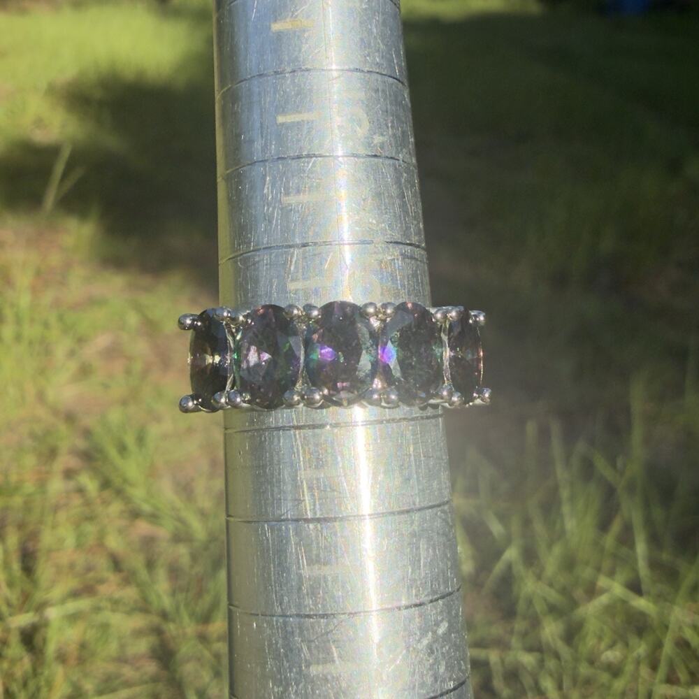 Vintage 925 Sterling Silver Mystic Fire Topaz 5-Stone Ring Size 6.5 Statement